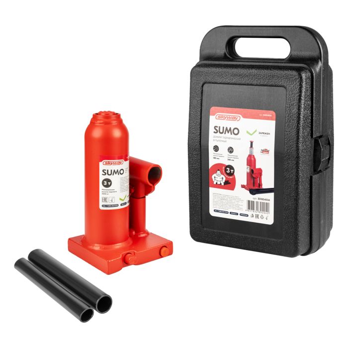 Домкрат гидрав бутылочный SKYWAY SUMO 5т h 185-360мм в кейсе