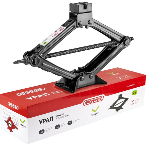 Домкрат механический ромбический 3т h 95-440мм УРАЛ SKYWAY с трещоткой в чехле