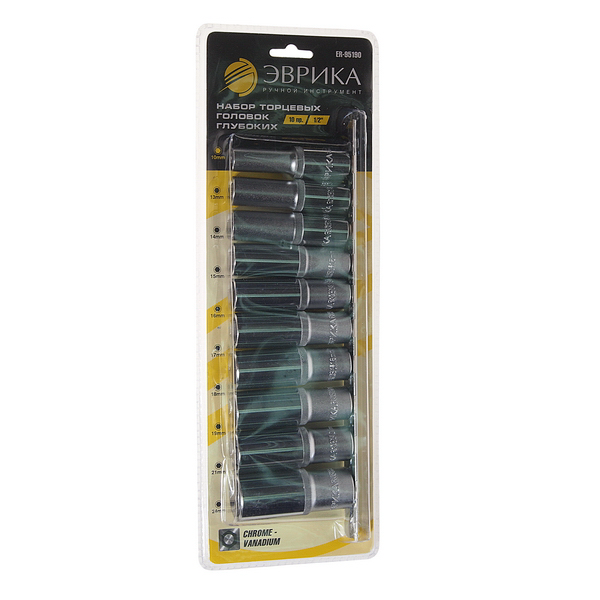 НАБОР ТОРЦЕВЫХ ГОЛОВОК ER-95190 1/2" DR ГЛУБОКИХ 10-24ММ 10 ПРЕДМЕТОВ ЭВРИКА