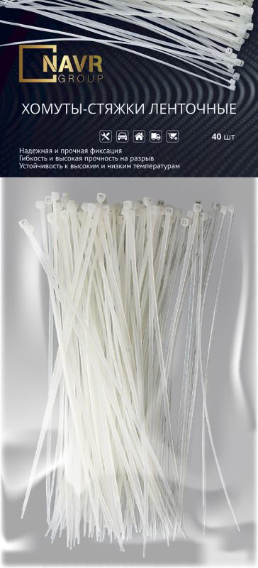 Хомут-стяжка ленточная 3,6х300 белый (40 шт.)