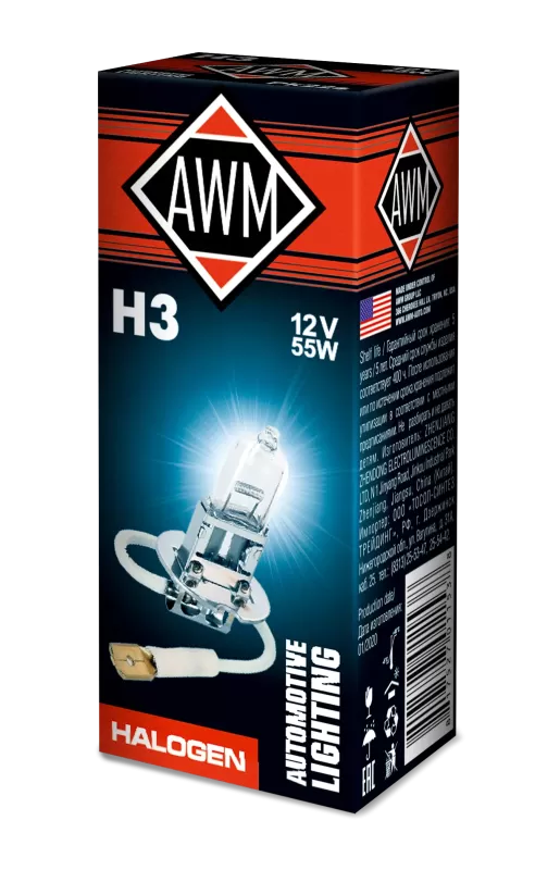 Лампа галогенная AWM H3 12V 55 W (PK22S)