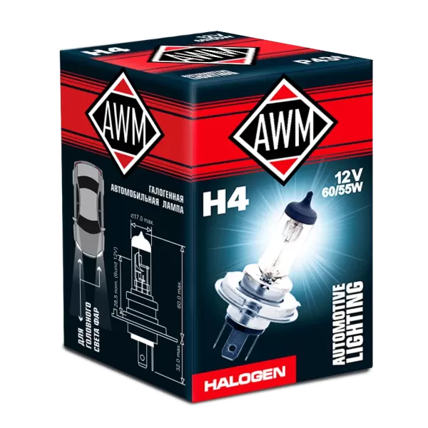 Лампа галогенная AWM H4 12V 60/55 W (P43T)