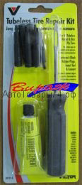 НАБОР ПРОФЕССИОНАЛЬНЫЙ "РЕМОНТ БЕСКАМЕРНЫХ ШИН 11 ПРЕДМЕТОВ" (ШИЛО, КЛЕЙ 12МЛ, РЕЗ. ЖГУТ 6ШТ) VICTOR