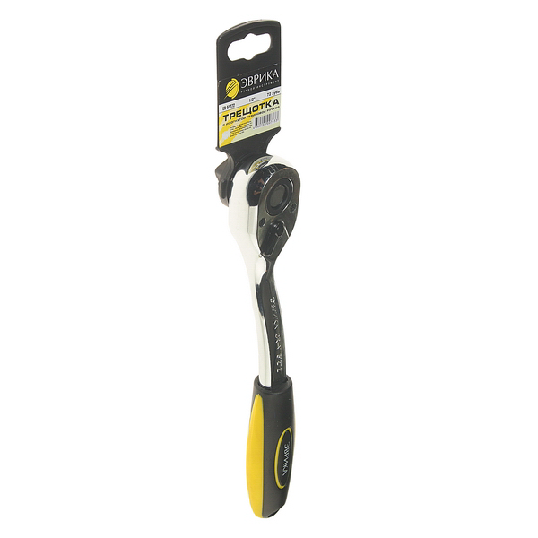 ТРЕЩОТКА ER-51272 1/2" 72-ЗУБЦОВАЯ С ИЗОГНУТОЙ РЕЗИНОВОЙ РУЧКОЙ НА ДЕРЖАТЕЛЬ ЭВРИКА
